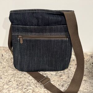 thirty-one Dark Denim Crossbody Bag with Brown Strap